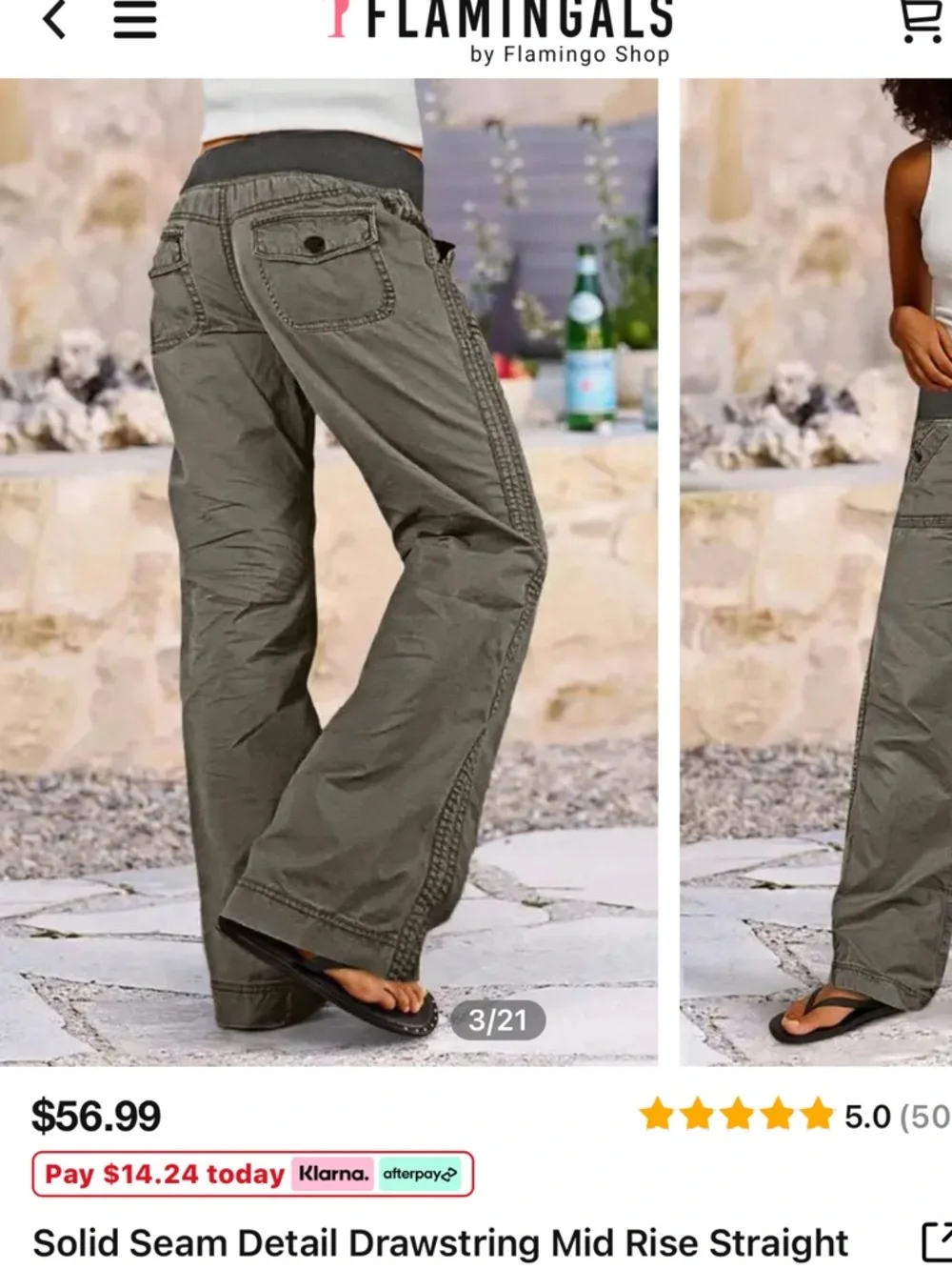 Flamingals Solid Seam Detail Drawstring Mid Rise Straight Leg Pants Size XS - Picture 2 of 11